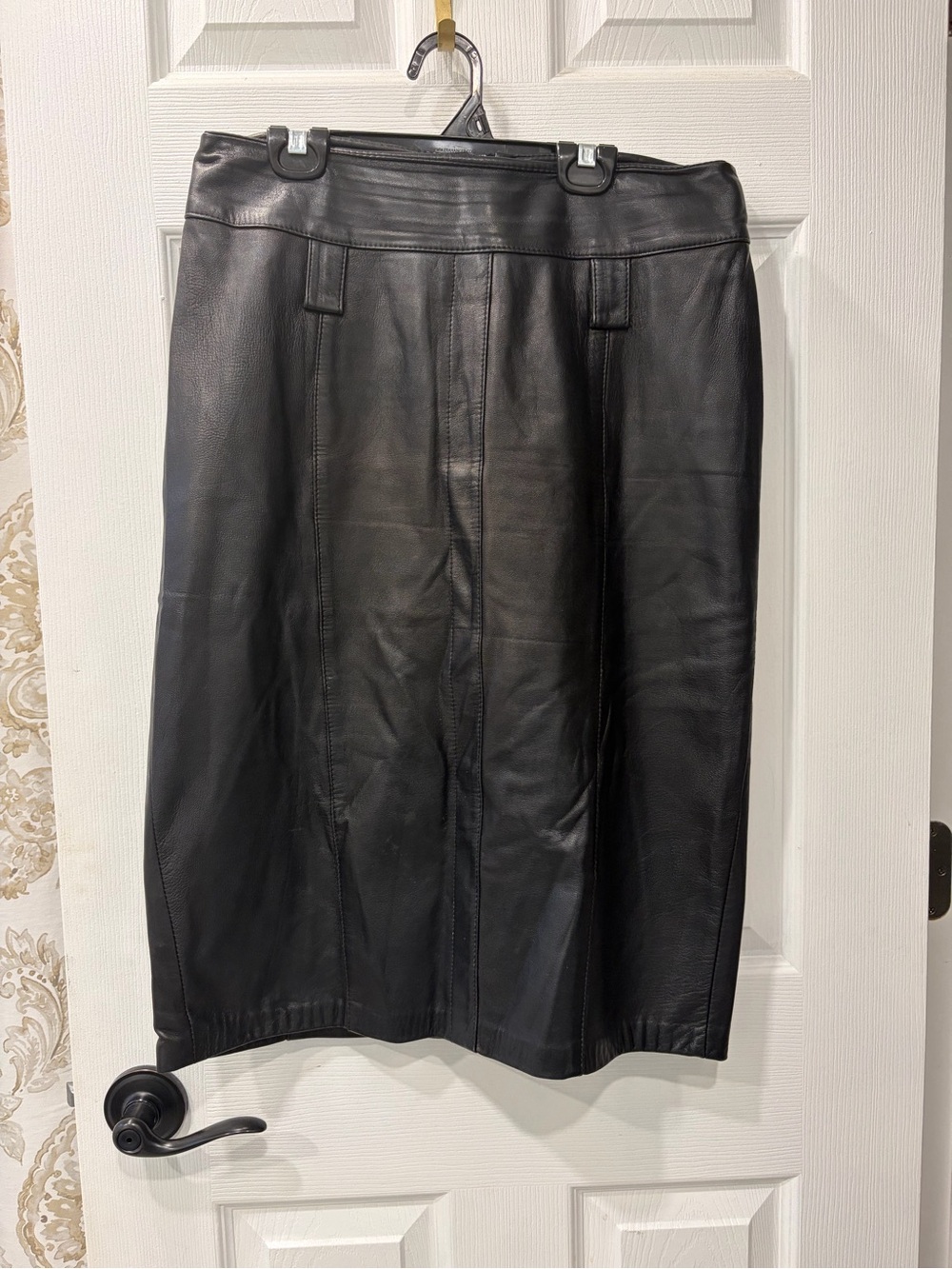 Vintage Danier Black Leather Midi Pencil Skirt Made in Canada